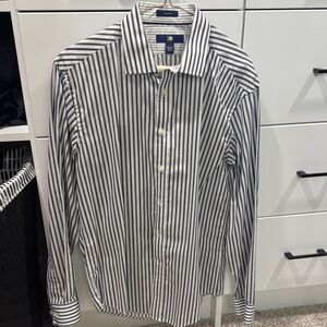 Egara Black and White Striped Button Down Shirt